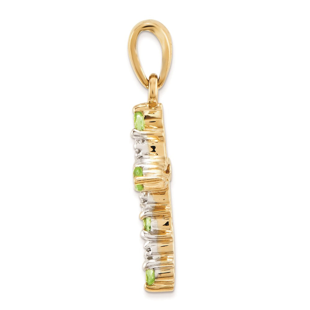 Million Charms 14K Yellow Gold Themed Peridot & Diamond Relgious Cross Pendant