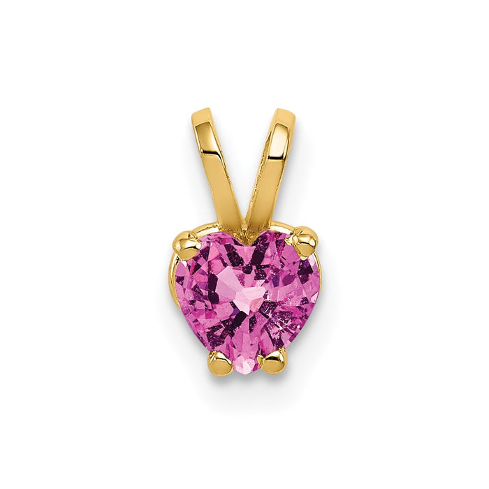 Million Charms 14K Yellow Gold Themed 5Mm Heart Pink Sapphire Pendant