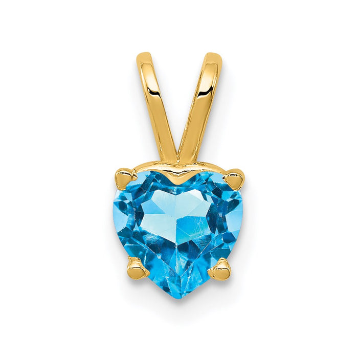 Million Charms 14K Yellow Gold Themed 6Mm Heart Blue Topaz Pendant