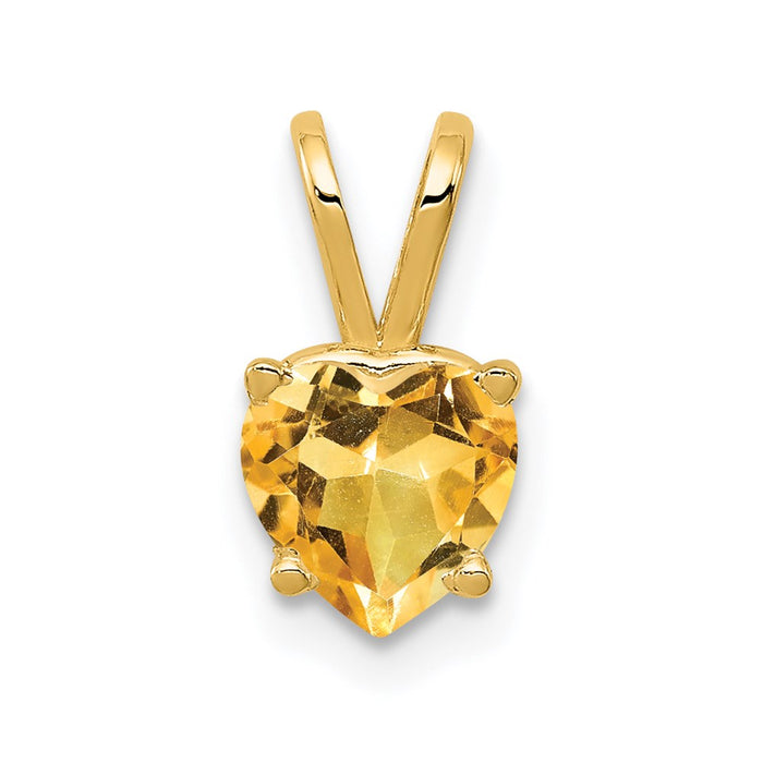 Million Charms 14K Yellow Gold Themed 6Mm Heart Citrine Pendant