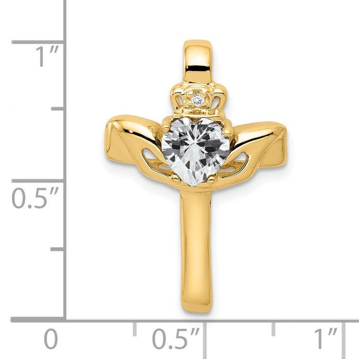 Million Charms 14K Yellow Gold Themed 6Mm Claddagh Cubic Zirconia Aa Diamond Relgious Cross Pendant