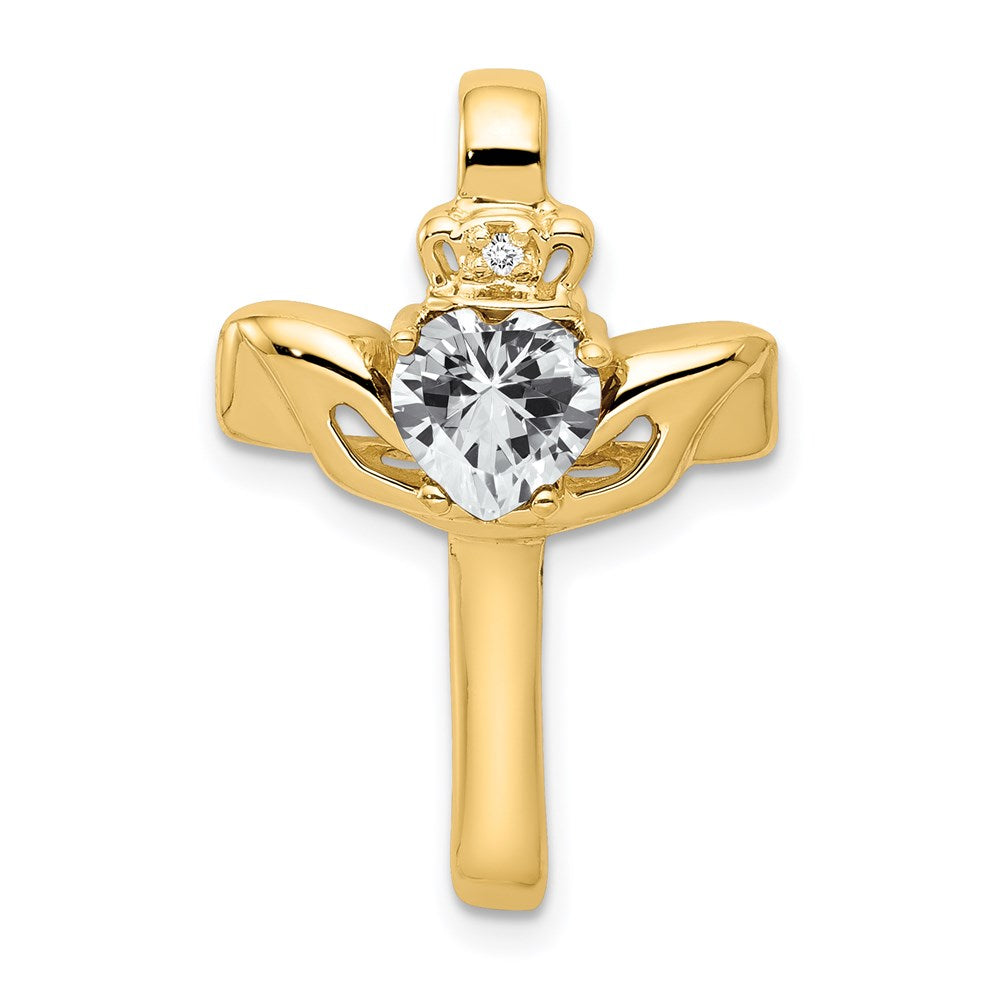 Million Charms 14K Yellow Gold Themed 6Mm Claddagh Cubic Zirconia A Diamond Relgious Cross Pendant