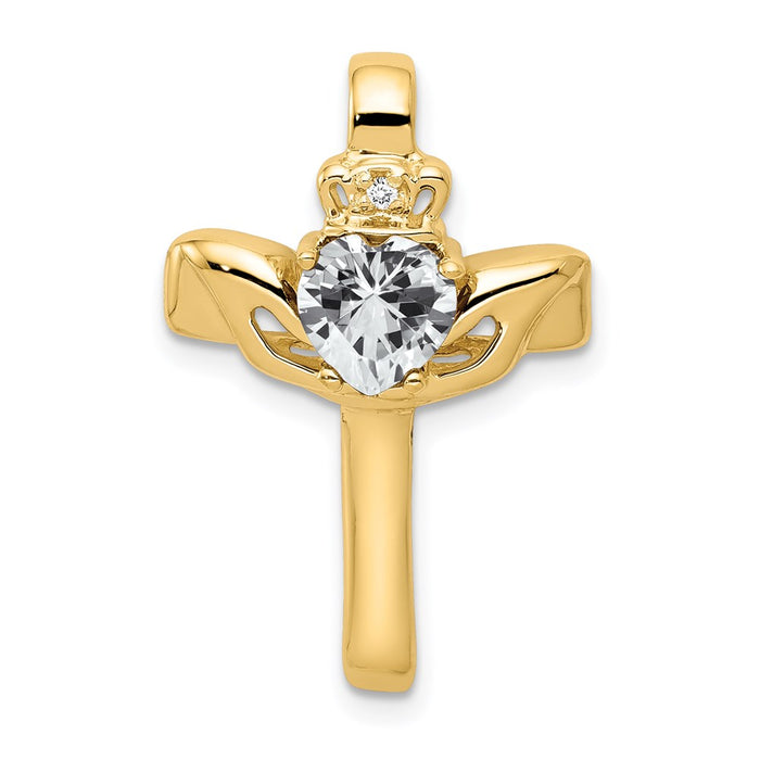 Million Charms 14K Yellow Gold Themed 6Mm Claddagh Cubic Zirconia Aaa Diamond Relgious Cross Pendant