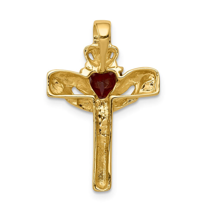 Million Charms 14K Yellow Gold Themed 6Mm Claddagh Garnet A Diamond Relgious Cross Pendant
