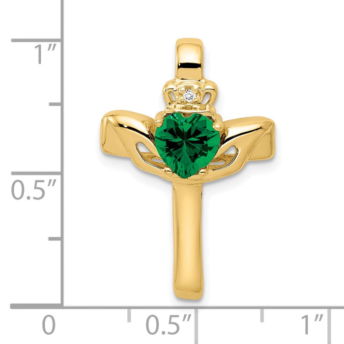 Million Charms 14K Yellow Gold Themed 6Mm Claddagh Mount Religious Saint Helens Aa Diamond Relgious Cross Pendant