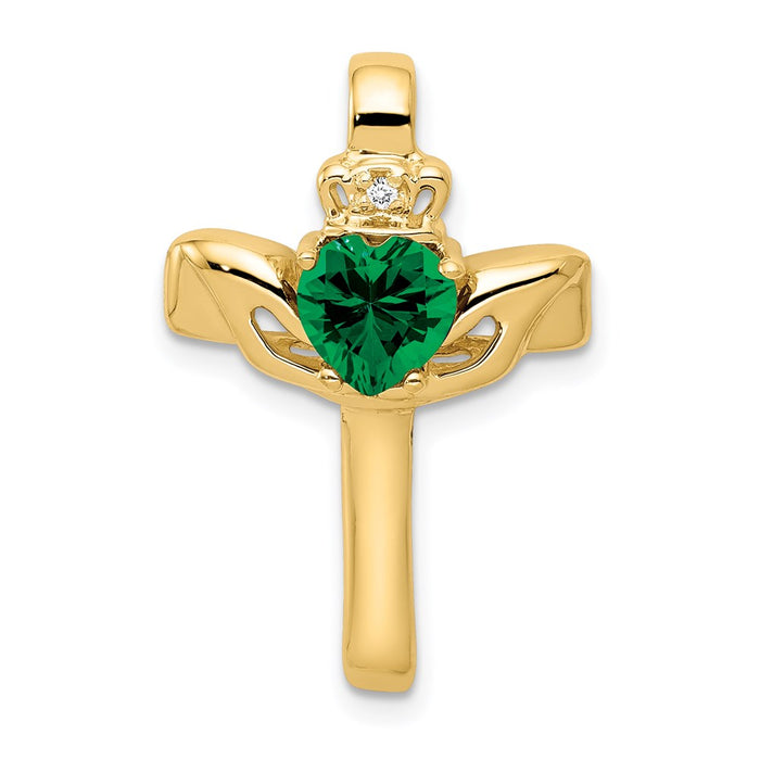 Million Charms 14K Yellow Gold Themed 6Mm Claddagh Mount Religious Saint Helens Aa Diamond Relgious Cross Pendant