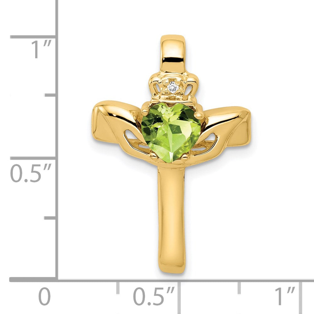 Million Charms 14K Yellow Gold Themed 6Mm Claddagh Peridot Vs Diamond Relgious Cross Pendant