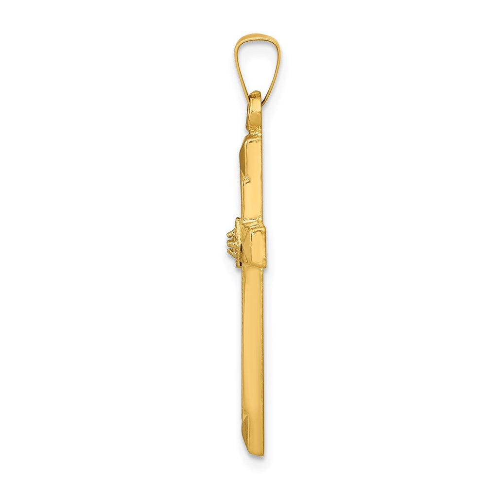 Million Charms 14K Yellow Gold Themed Textured, Polished Diamond Relgious Cross Pendant