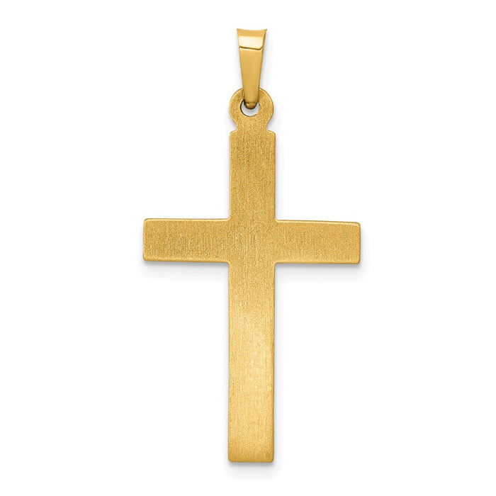 Million Charms 14K Yellow Gold Themed Textured, Polished Diamond Relgious Cross Pendant