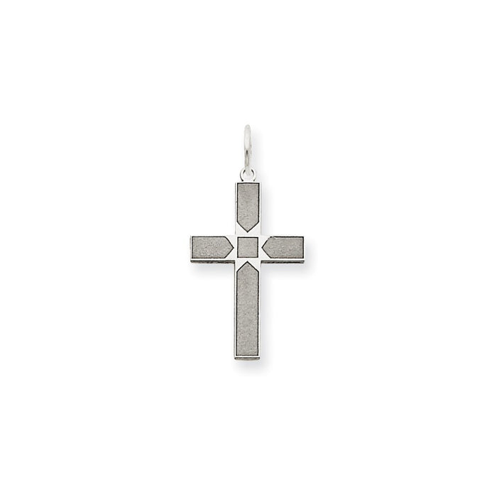 Million Charms 14K White Gold Themed Laser Designed Relgious Cross Pendant