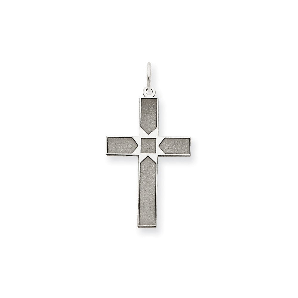 Million Charms 14K White Gold Themed Laser Designed Relgious Cross Pendant