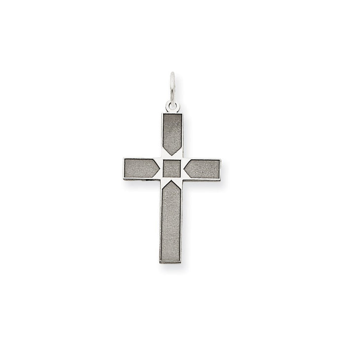 Million Charms 14K White Gold Themed Laser Designed Relgious Cross Pendant