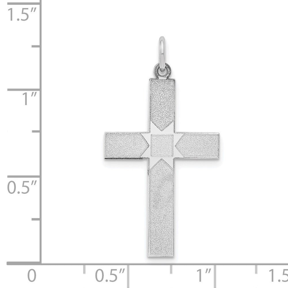 Million Charms 14K White Gold Themed Laser Designed Relgious Cross Pendant