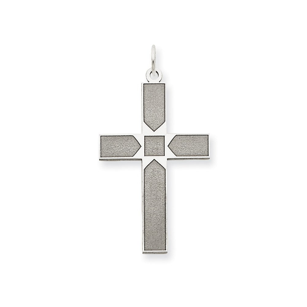 Million Charms 14K White Gold Themed Laser Designed Relgious Cross Pendant