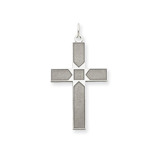 Million Charms 14K White Gold Themed Laser Designed Relgious Cross Pendant