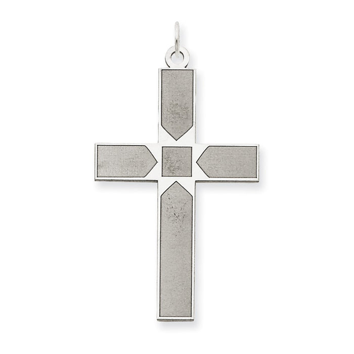 Million Charms 14K White Gold Themed Laser Designed Relgious Cross Pendant