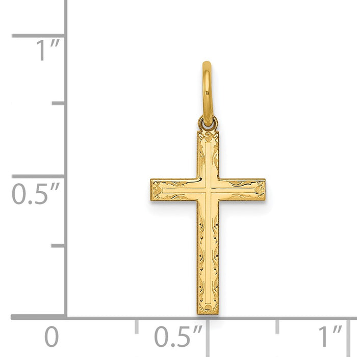 Million Charms 14K Yellow Gold Themed Laser Designed Relgious Cross Charm