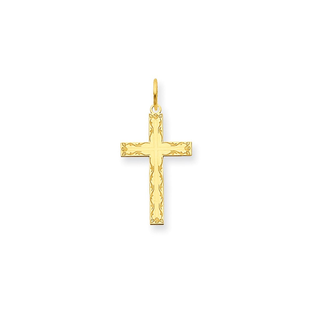 Million Charms 14K Yellow Gold Themed Laser Designed Relgious Cross Charm