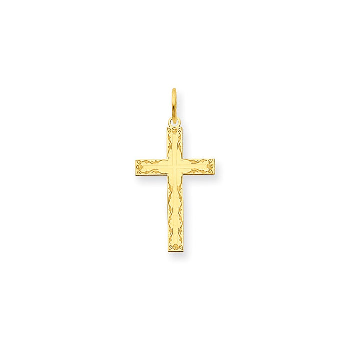 Million Charms 14K Yellow Gold Themed Laser Designed Relgious Cross Charm