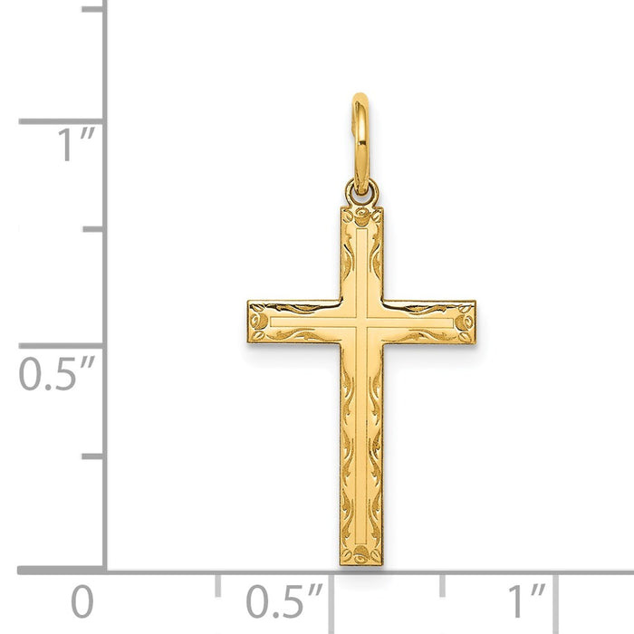 Million Charms 14K Yellow Gold Themed Laser Designed Relgious Cross Pendant
