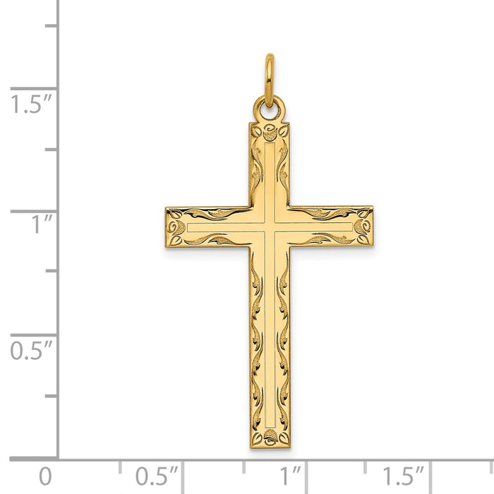 Million Charms 14K Yellow Gold Themed Laser Designed Relgious Cross Pendant