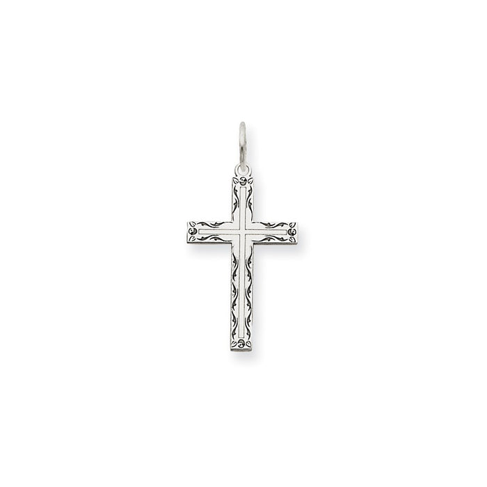 Million Charms 14K White Gold Themed Laser Designed Relgious Cross Charm