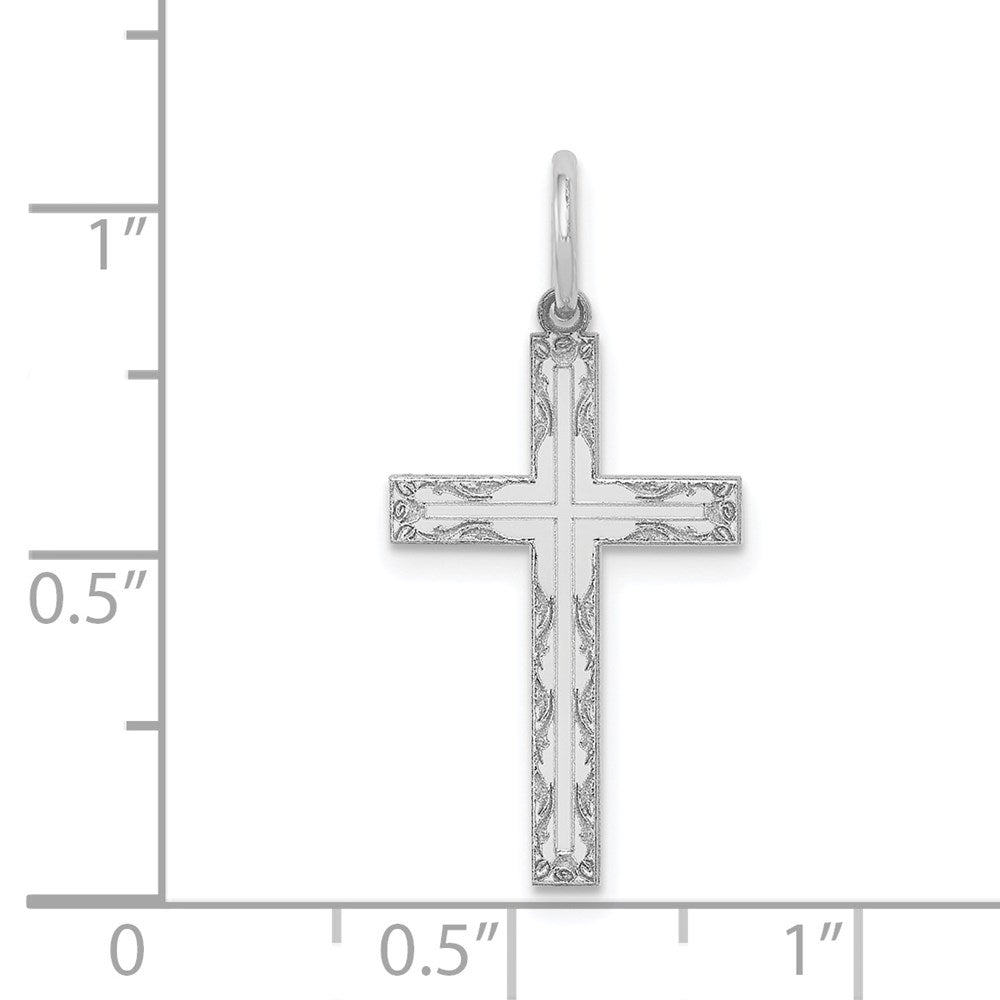 Million Charms 14K White Gold Themed Laser Designed Relgious Cross Pendant
