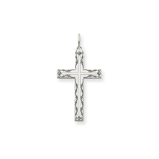 Million Charms 14K White Gold Themed Laser Designed Relgious Cross Pendant