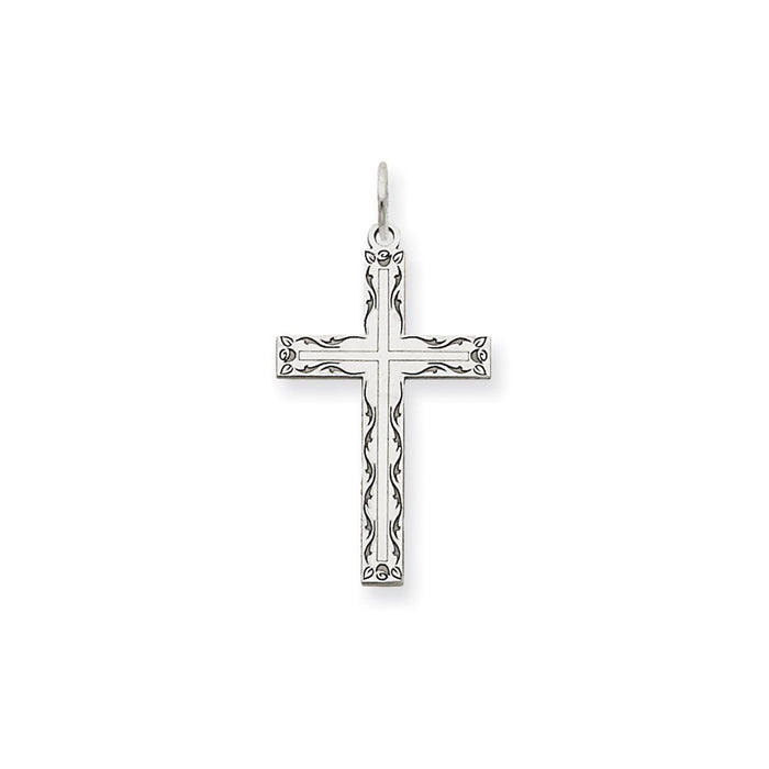 Million Charms 14K White Gold Themed Laser Designed Relgious Cross Pendant