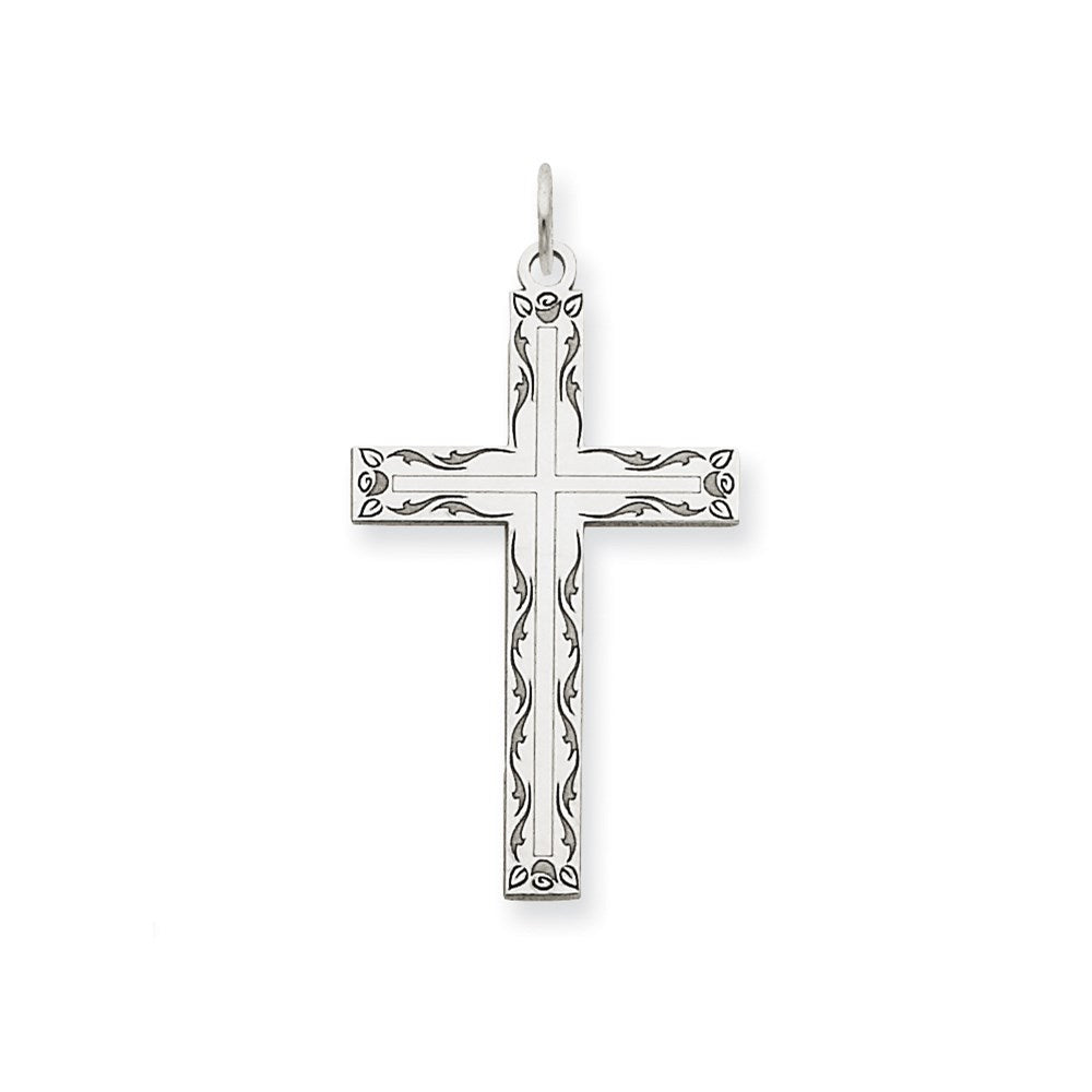 Million Charms 14K White Gold Themed Laser Designed Relgious Cross Pendant