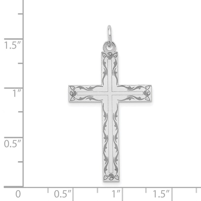 Million Charms 14K White Gold Themed Laser Designed Relgious Cross Pendant