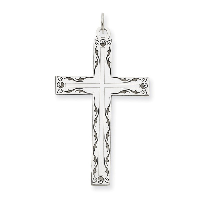 Million Charms 14K White Gold Themed Laser Designed Relgious Cross Pendant