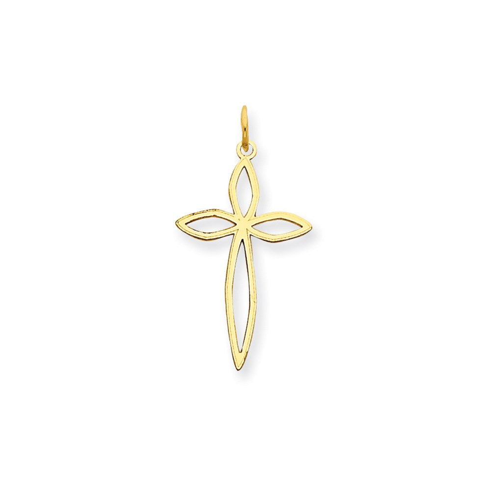 Million Charms 14K Yellow Gold Themed Laser Designed Relgious Cross Charm