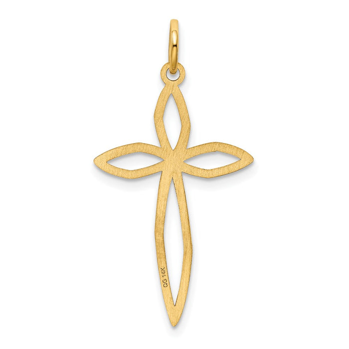 Million Charms 14K Yellow Gold Themed Laser Designed Relgious Cross Pendant