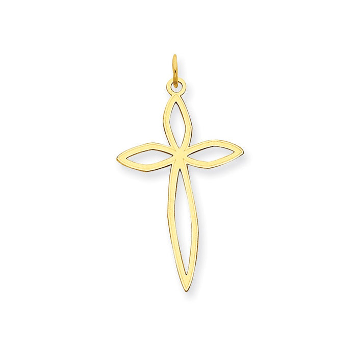 Million Charms 14K Yellow Gold Themed Laser Designed Relgious Cross Pendant