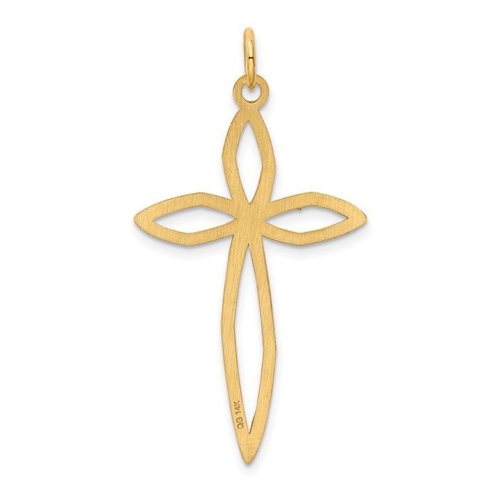 Million Charms 14K Yellow Gold Themed Laser Designed Relgious Cross Pendant