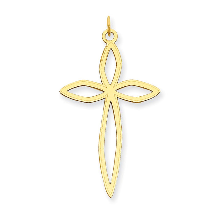 Million Charms 14K Yellow Gold Themed Laser Designed Relgious Cross Pendant