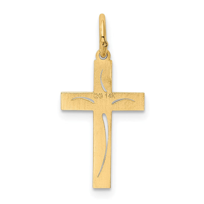 Million Charms 14K Yellow Gold Themed Laser Designed Relgious Cross Charm
