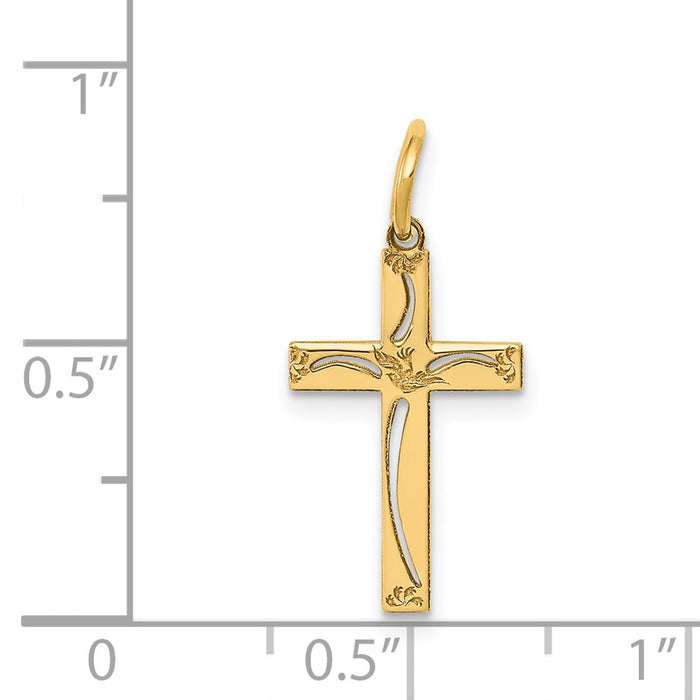 Million Charms 14K Yellow Gold Themed Laser Designed Relgious Cross Charm