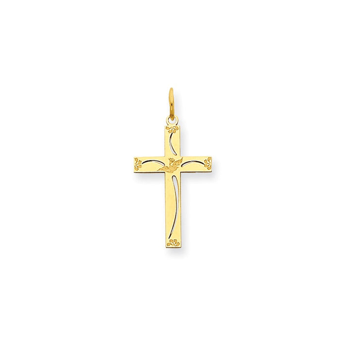 Million Charms 14K Yellow Gold Themed Laser Designed Relgious Cross Charm