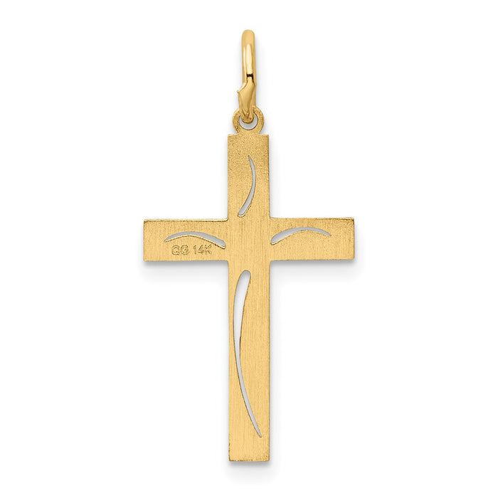 Million Charms 14K Yellow Gold Themed Laser Designed Relgious Cross Charm