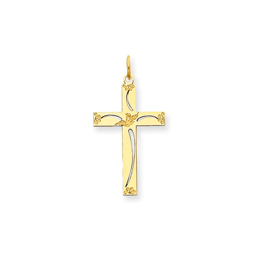 Million Charms 14K Yellow Gold Themed Laser Designed Relgious Cross Charm