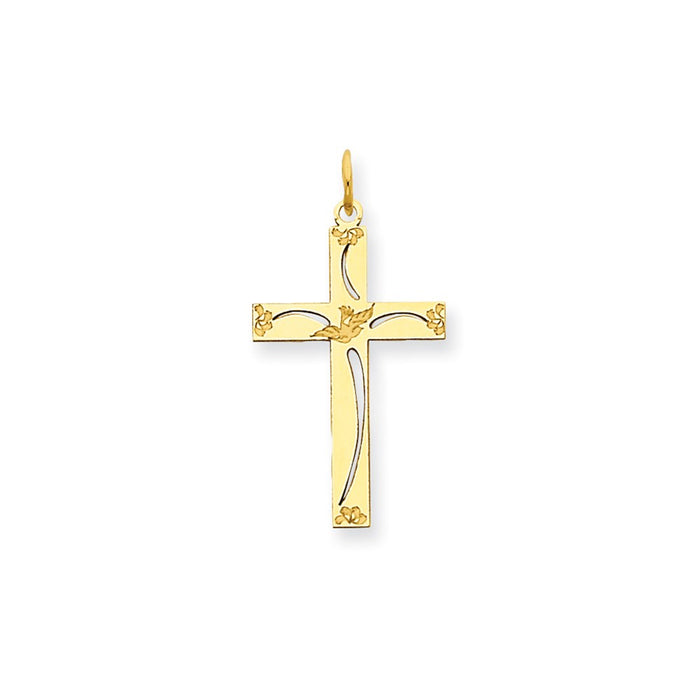 Million Charms 14K Yellow Gold Themed Laser Designed Relgious Cross Charm