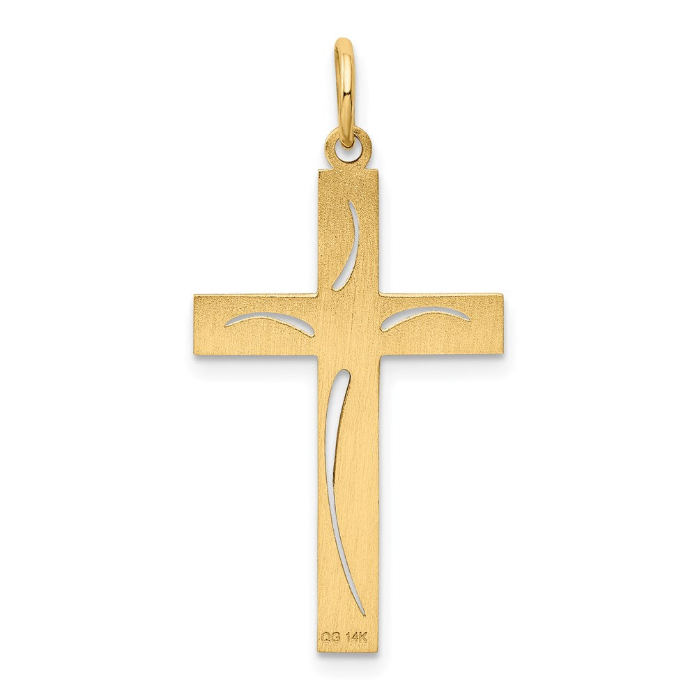 Million Charms 14K Yellow Gold Themed Laser Designed Relgious Cross Pendant