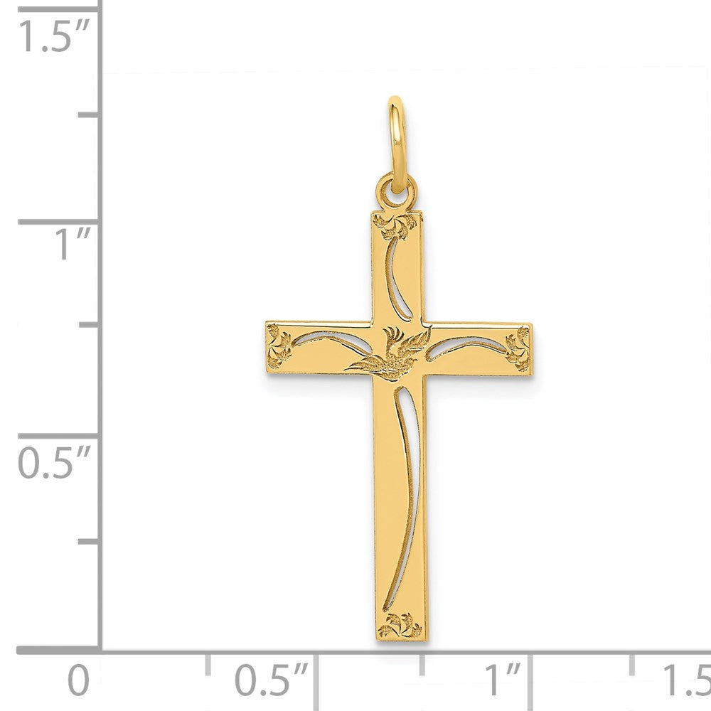 Million Charms 14K Yellow Gold Themed Laser Designed Relgious Cross Pendant
