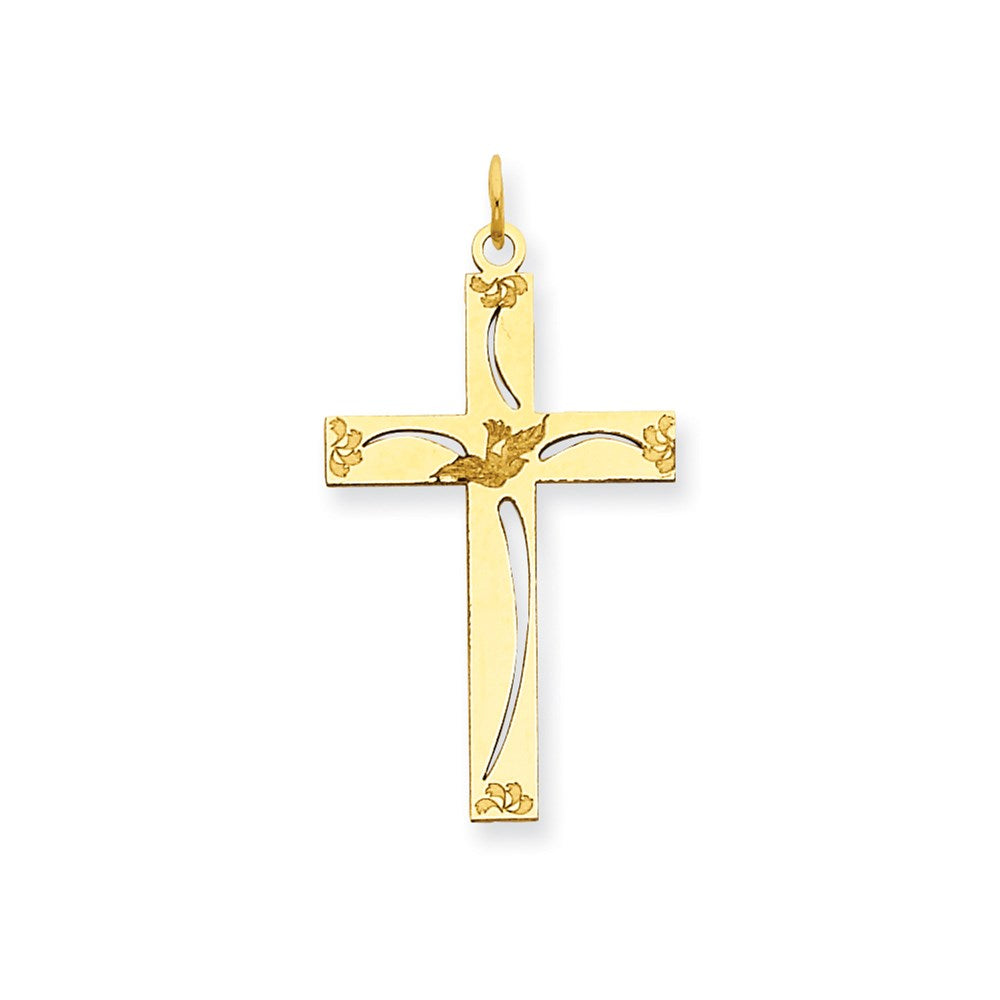 Million Charms 14K Yellow Gold Themed Laser Designed Relgious Cross Pendant