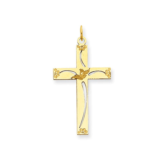 Dije de cruz religiosa con diseño láser temático de oro amarillo de 14 quilates Million Charms