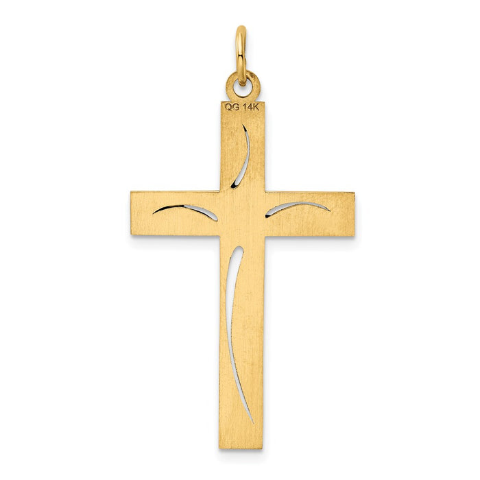 Million Charms 14K Yellow Gold Themed Laser Designed Relgious Cross Pendant