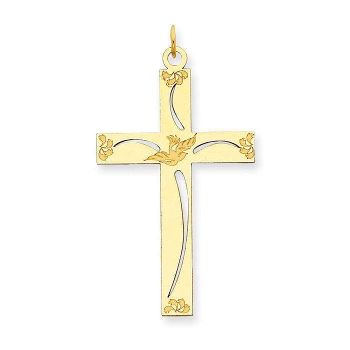 Million Charms 14K Yellow Gold Themed Laser Designed Relgious Cross Pendant