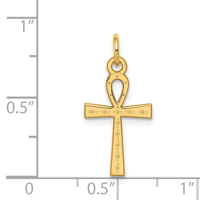 Million Charms 14K Yellow Gold Themed Laser Designed Ankh Relgious Cross Charm